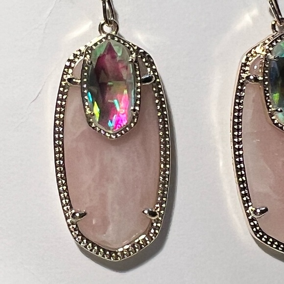 NWT Kendra Scott RARE & Retired Emmy Earrings Rose Quartz, Dichroic Yellow Gold - Picture 12 of 17